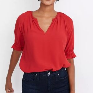 madewell red nothced ruffle blouse